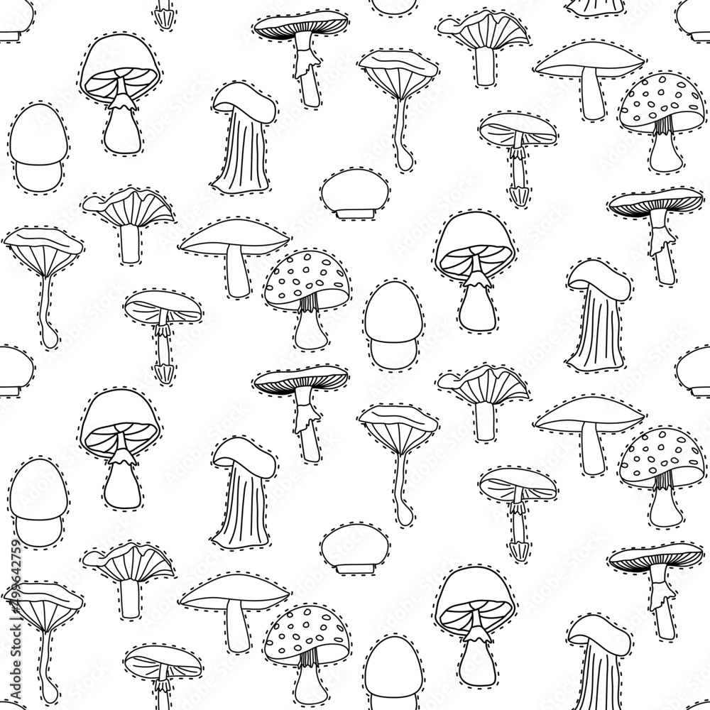 Vector seamless half-drop pattern, with mushrooms Vector seamless half-drop pattern, with mushrooms