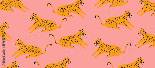 Trendy and modern wildlife pattern with leopards vector illustration
