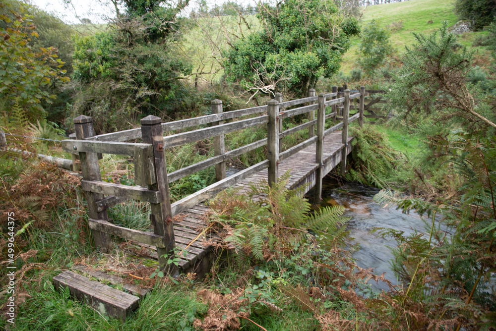 Wooden bridge at Devil´s Jump near St Advent in northern Cornwall UK.