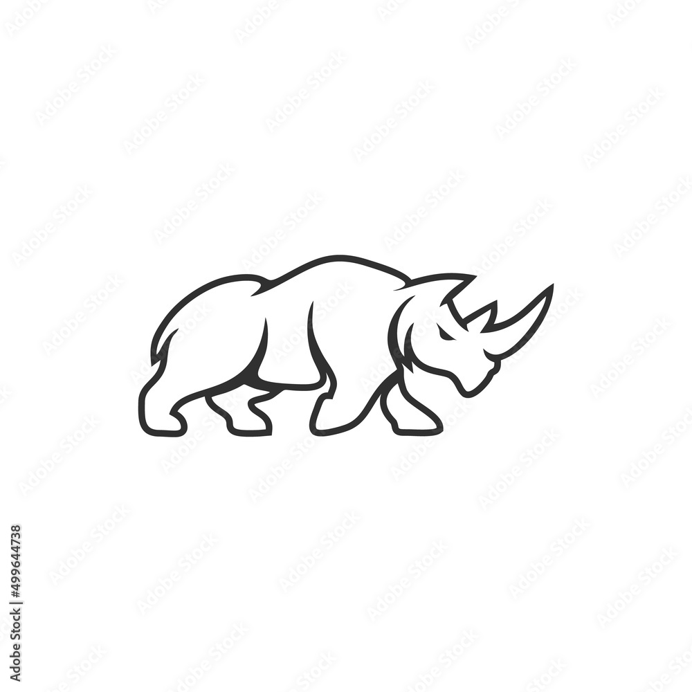 Obraz premium Rhino logo template. Endangered African Rhinoceros silhouette icon. Horned animal symbol. Vector illustration.