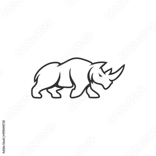 Rhino logo template. Endangered African Rhinoceros silhouette icon. Horned animal symbol. Vector illustration.