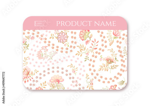 Cute fantasy flowers with cat paw prints. Animal and floral motif. Millefleurs trendy floral design. Template for product label, cosmetic packaging. Easy to edit. Vector illustration. Gradients colors