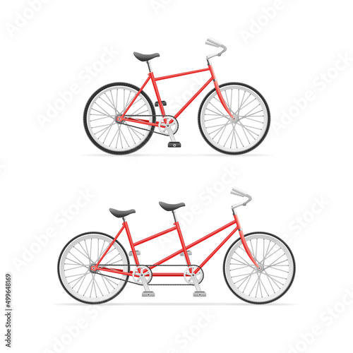 Realistic Detailed 3d Different Tandem Bike and Bicycle Set. Vector
