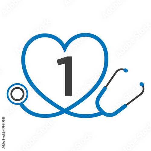 Medical Logo on Letter 1 Template. Doctors Logo with Stethoscope Sign Vector