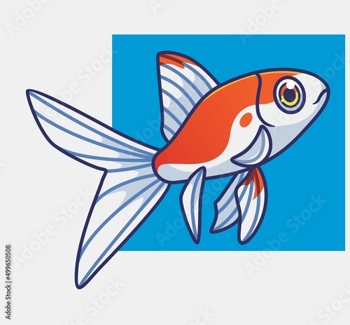 cute gold fish young white. isolated cartoon animal illustration. Flat Style Sticker Icon Design Premium Logo vector. Mascot Character