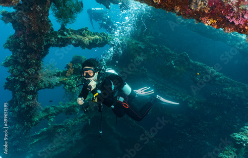 Wallpaper Mural diver exploring the wreck of the USS Liberty of the coast of Bali Torontodigital.ca