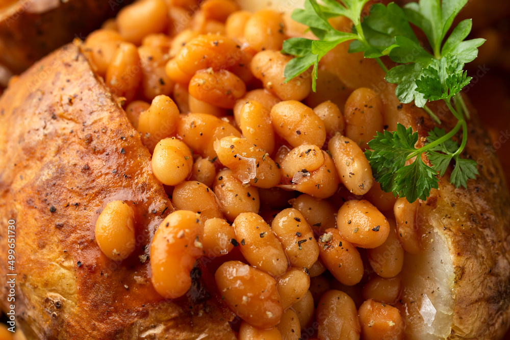 Jacket Baked potato with tomato beans. Traditional British food Jacket Baked potato with tomato beans. Traditional British food
