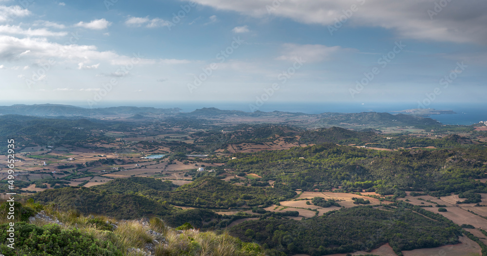 Panoramic views of the Menorcan countryside from the El Toro lookout point, municipality of Es Mercadal, Menorca, Spain