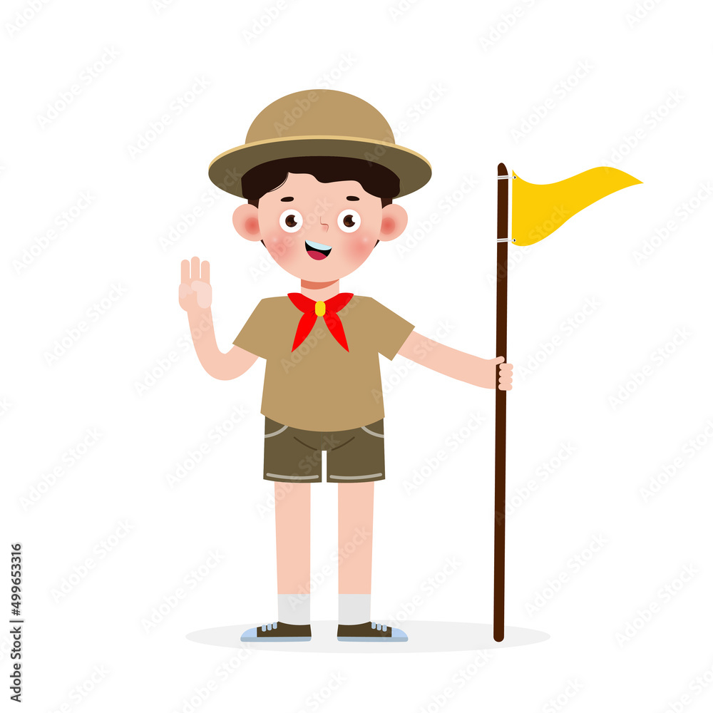 Happy cute little kid wear boy scout honor uniform, children girl scout ...