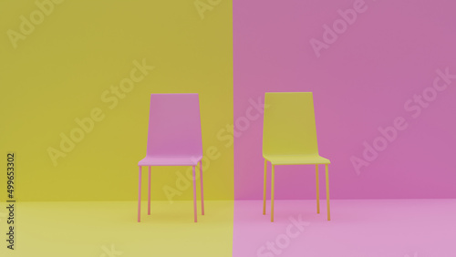 3d illustration, chairs of different colors, 3d rendering.