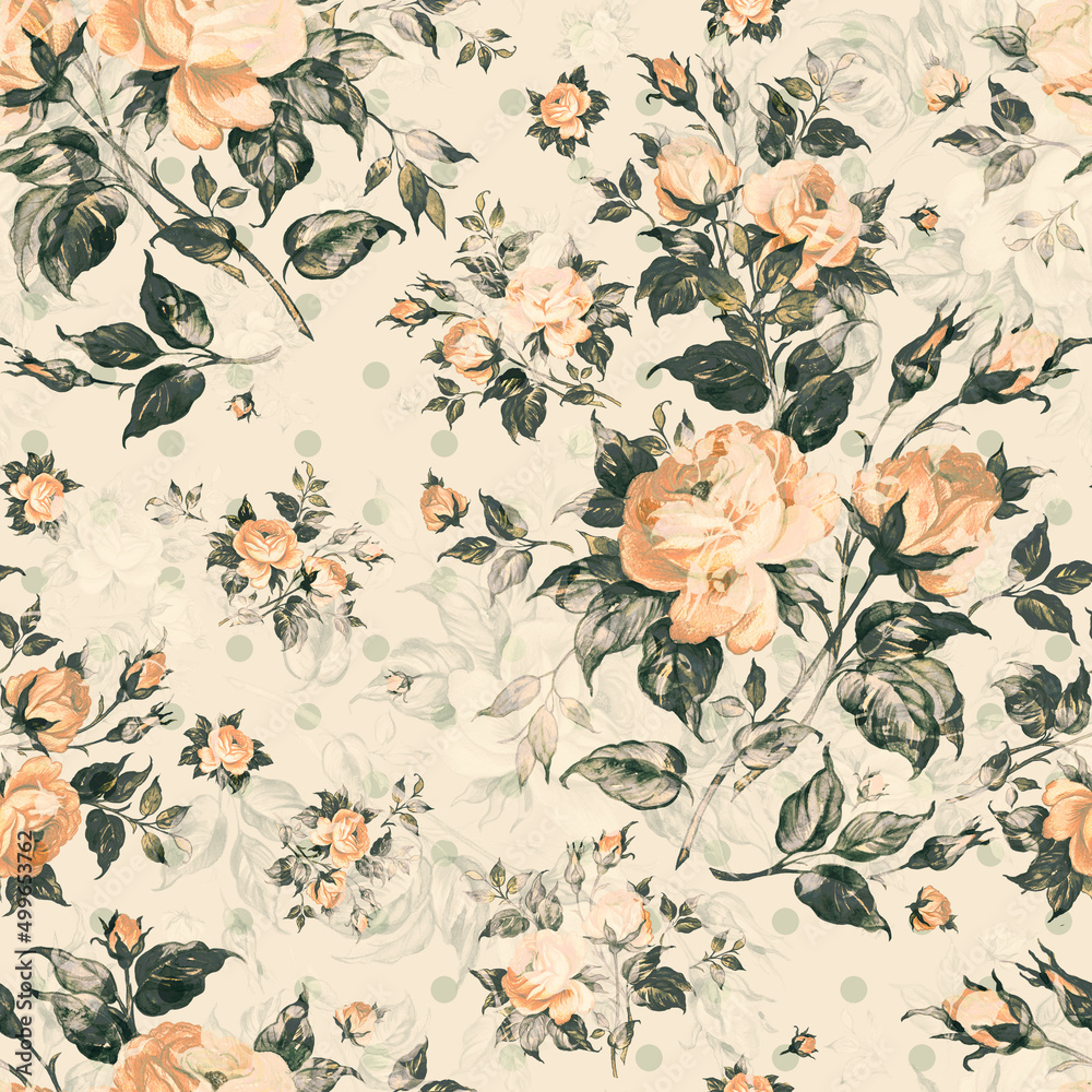 custom made wallpaper toronto digital Floral abstract print beautiful drawn roses