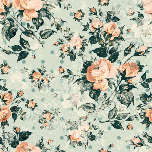  Floral abstract print beautiful drawn roses