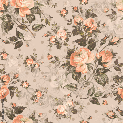 Wallpaper Mural  Floral abstract print beautiful drawn roses Torontodigital.ca