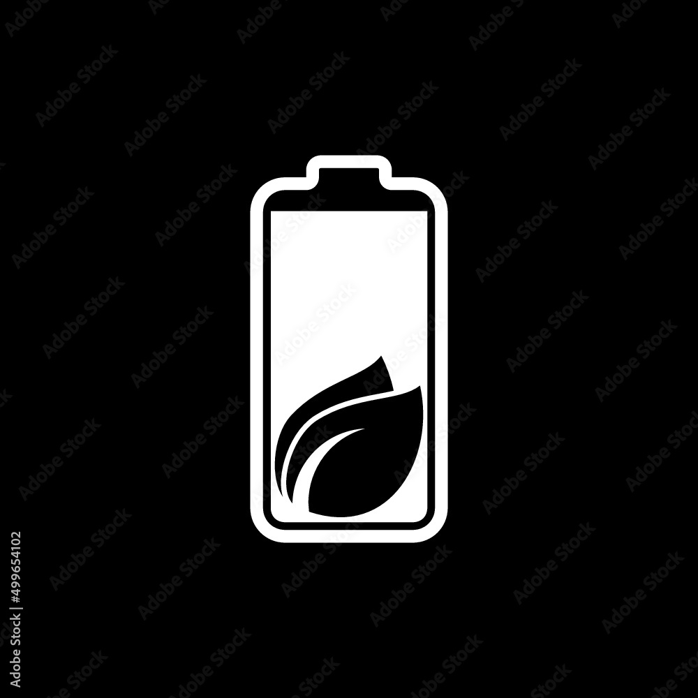 Eco nature leaf and battery icon isolated on dark background Eco nature leaf and battery icon isolated on dark background