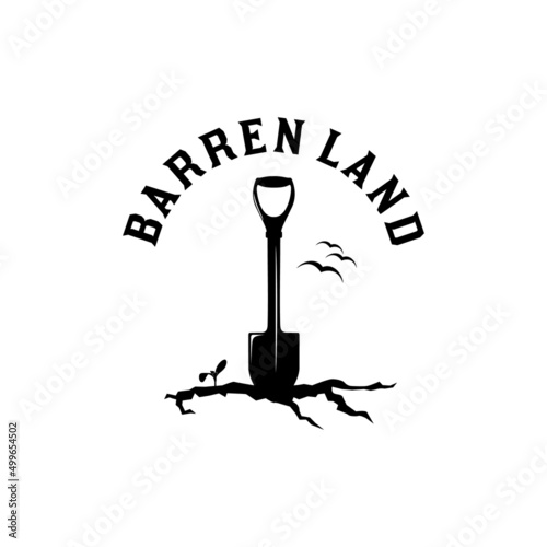 Cracked Ground And Shovel Spade For Barren Drought Logo Inspiration Design