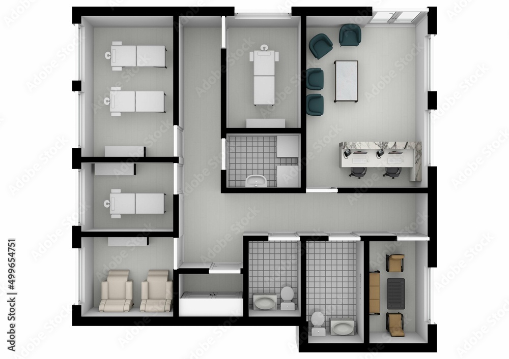 3d render of wellness massage room. Isometric artwork concept of a interior of a spa. Floor plan spa. 3d render of wellness massage room. Isometric artwork concept of a interior of a spa. Floor plan spa.