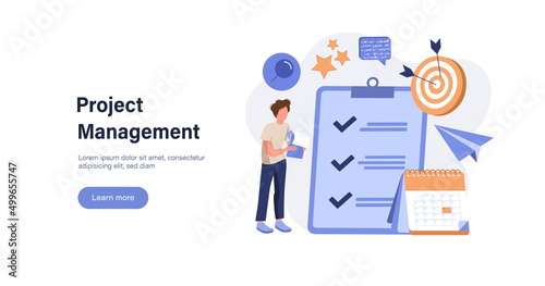 Business management abstract concept vector illustration. Project management, workflow and leadership, waterfall and agile, development team, productivity software, coaching abstract metaphor 