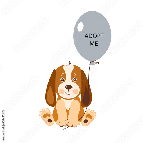 Adopt a dog. Help the homeless animals find a home. Cartoon vector illustration.