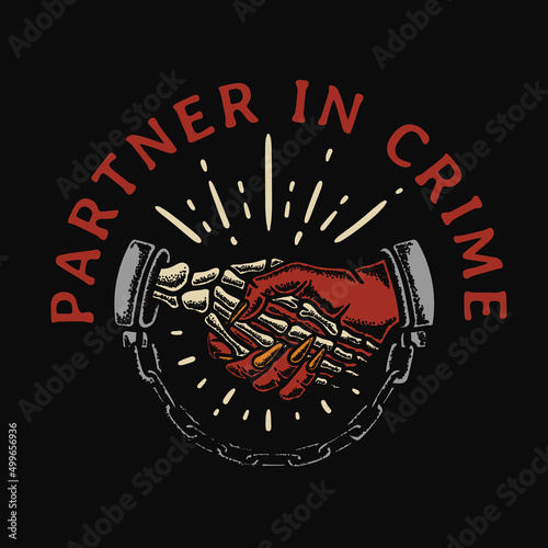 illustration of a demon shaking hands with a skull in handcuffs