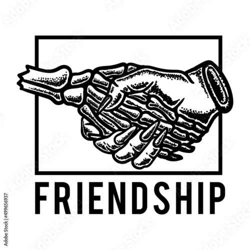 skull shaking hands illustration in vintage style