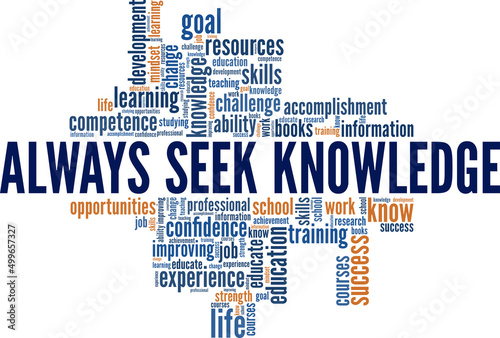 Always Seek Knowledge conceptual vector illustration word cloud isolated on white background.