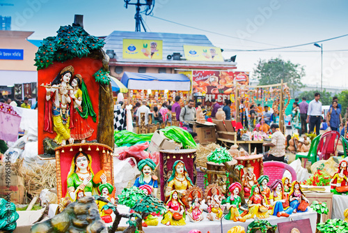 Colorful dolls made of clay, handicrafts on display during the Handicraft Fair in Kolkata , earlier Calcutta, West Bengal, India. It is the biggest handicrafts fair in Asia.