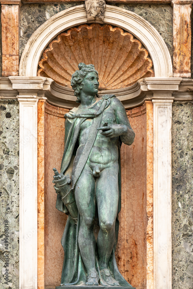 Apollo nude bronze statue in Venice on Loggetta del Sansovino 