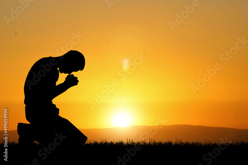 Silhouette of Christian Praying Hands Spiritual and Religious People Praying to God Christianity Concepts