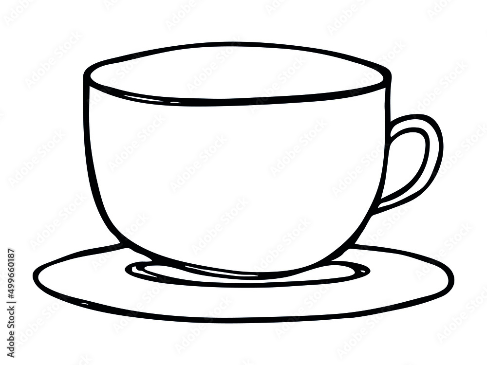 Cute cup of tea or coffee illustration isolated on a white background. Simple mug clipart. Cozy home doodle.