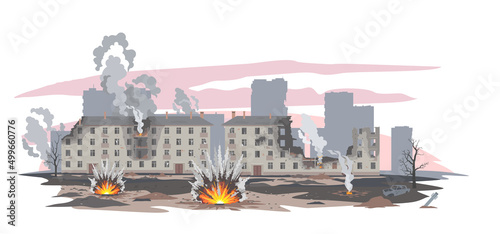 Bomb explosions in the ruined city
