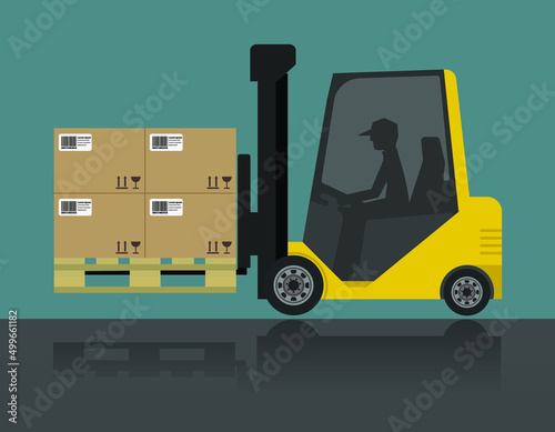 forklift with boxes on pallet, vector illustration 