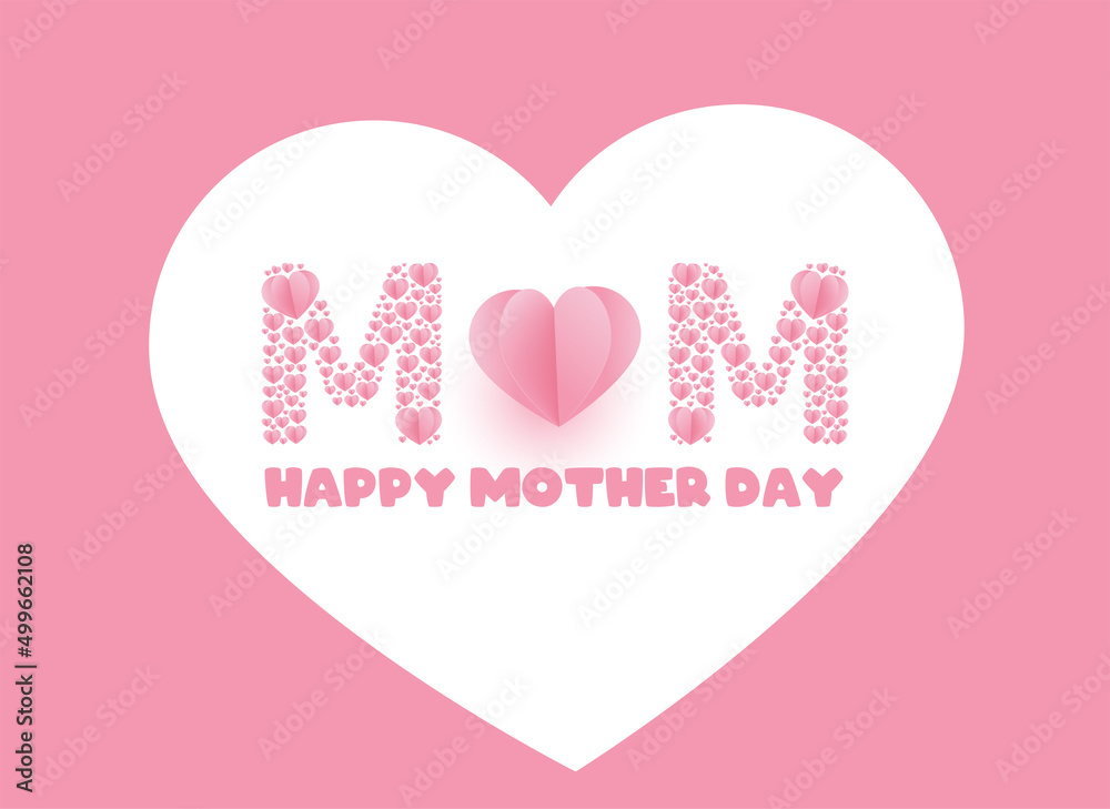 Happy Mother's Day greetings with a love symbol that says pink mom