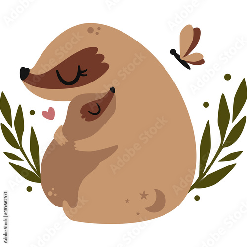 badger mother and baby composition