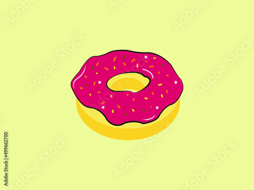 pink sweet donut on beige background. modern flat donut vector illustration