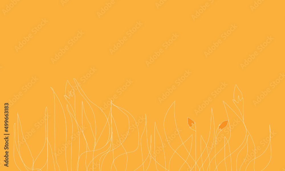 abstract orange background with Flower buds and leaves