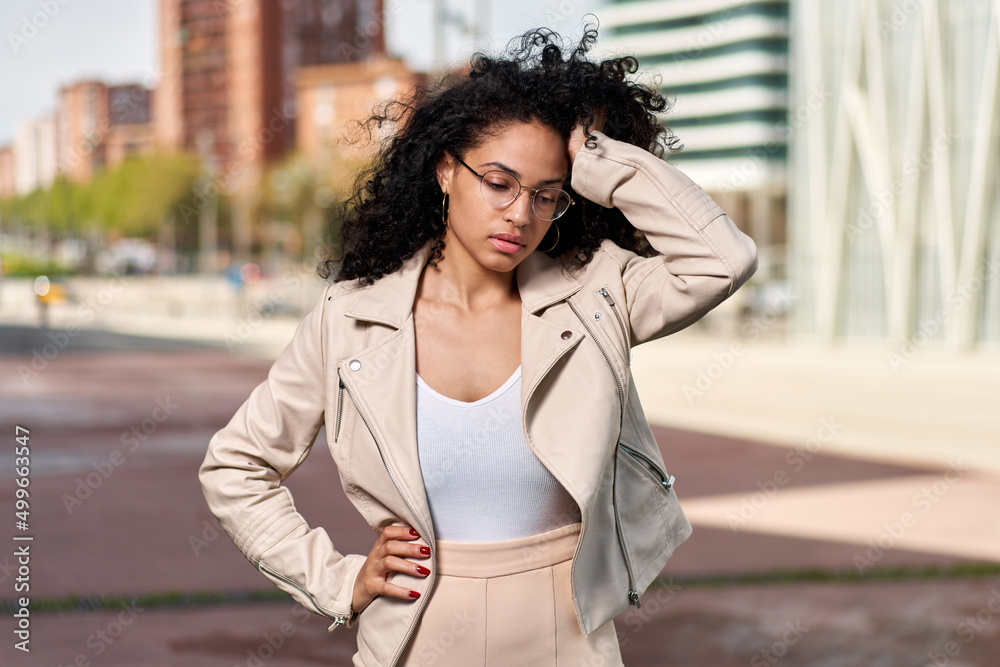 Fototapeta premium Gloomy young sad girl sighing upset sadness expression pessimistic