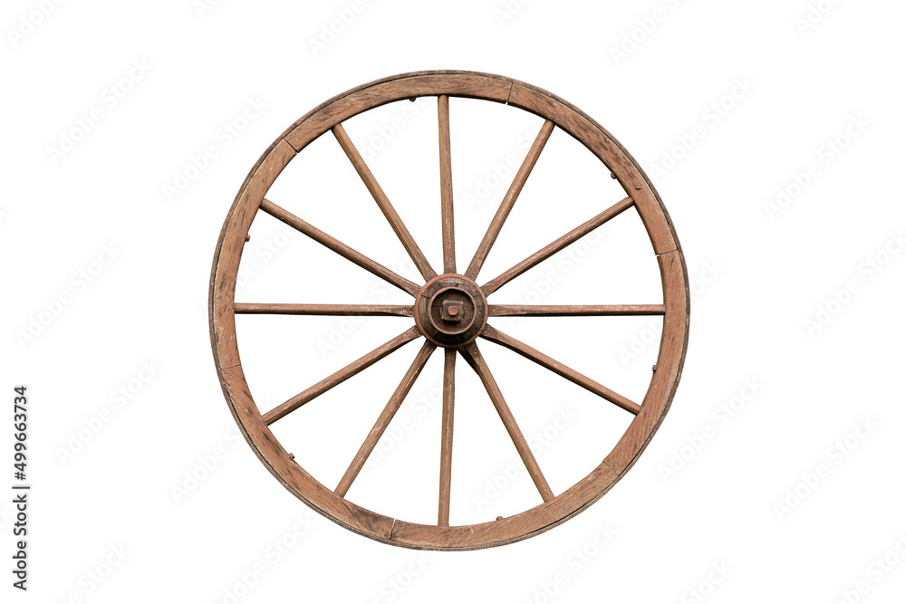 old wooden wheel. isolated on white background