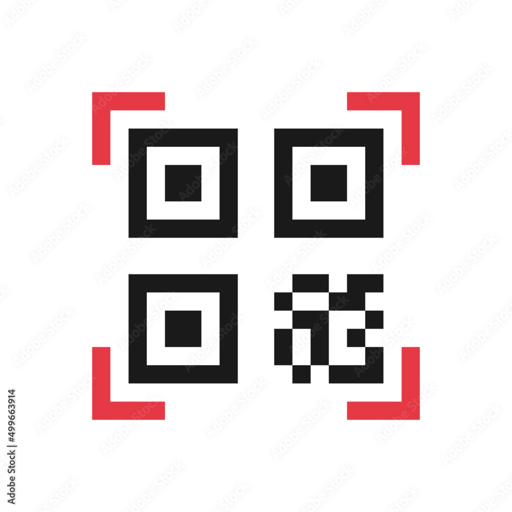 QR code icon. Vector illustration in flat design. Isolated on white background. QR code icon. Vector illustration in flat design. Isolated on white background.