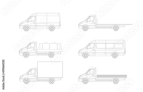 A set of sketches of a modern light duty truck with various body options.
