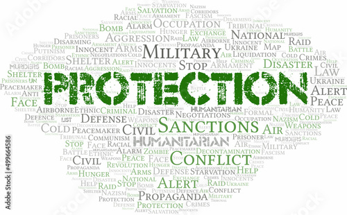 Protection word cloud. Vector made with the text only.