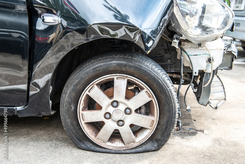 Car crashes are dangerous from car accidents on city roads, damaged cars, dented, torn, damaged paint. The concept of legal driving can help reduce accidents © tai