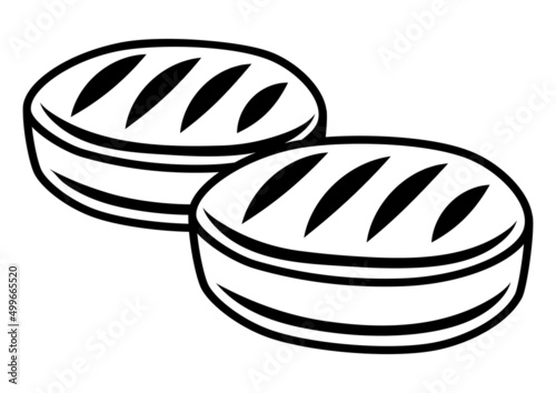 Illustration of grilled filet mignon. Bbq product. Stylized kitchen and restaurant menu.