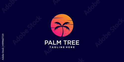 Palm tree logo design Premium Vector