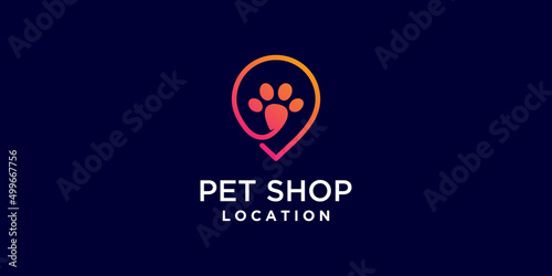 Pet logo design with love and location concept Premium Vector