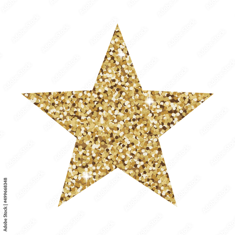 Obraz premium Gold glitter star vector illustration isolated on white background. Sparkling star design for cards, shirts, Christmas decoration, banners and so on 