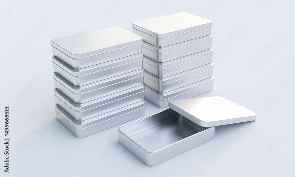 3D rendering of square shaped Tin box on white background. 3D rendering of square shaped Tin box on white background.