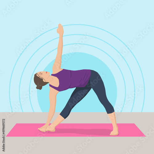 A light-skinned woman does yoga