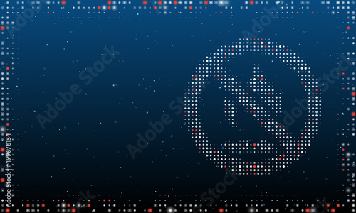 On the right is the no gas symbol filled with white dots. Pointillism style. Abstract futuristic frame of dots and circles. Some dots is red. Vector illustration on blue background with stars
