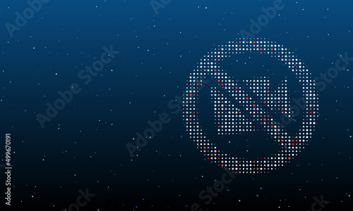 On the right is the no video symbol filled with white dots. Background pattern from dots and circles of different shades. Vector illustration on blue background with stars