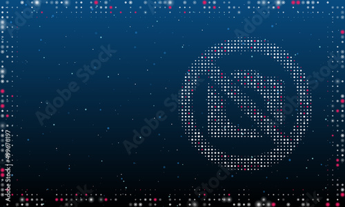 On the right is the no photo symbol filled with white dots. Pointillism style. Abstract futuristic frame of dots and circles. Some dots is pink. Vector illustration on blue background with stars